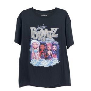 Bratz Y2K Black Glitter Crewneck Oversized Cotton Short Sleeve Graphic Tee Large